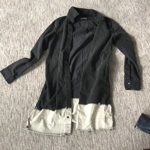 black button up with bleach detail